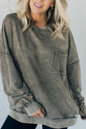 Damen Bequemer Oversized Sweatshirt mit Taschen WW