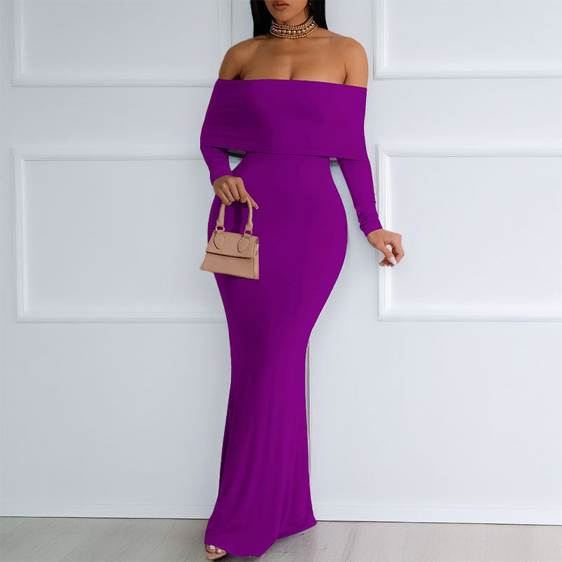Damen Bodycon Maxikleid mit schulterfreiem Design und langem Ärmel W&W Mode