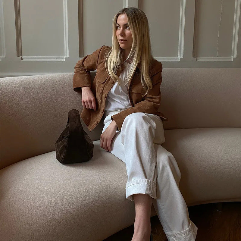 Damen Schnittige Wildlederjacke WW