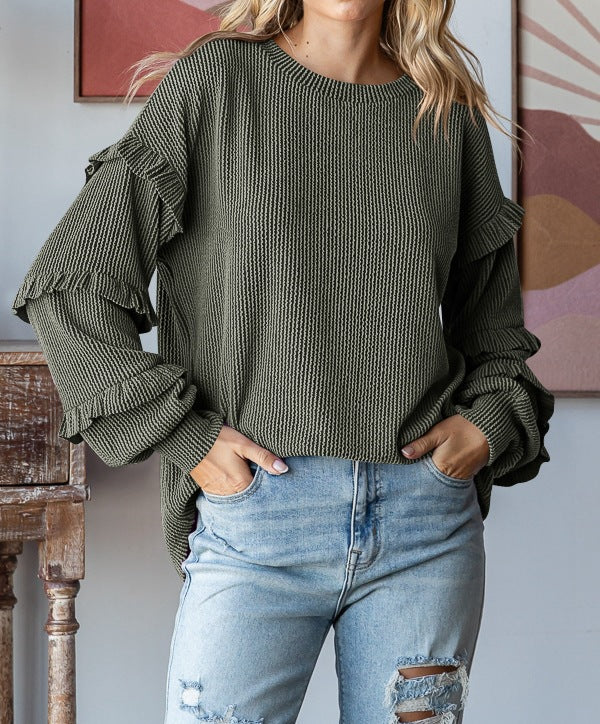 Damen Pullover mit Rüschendetails und lässigem Schnitt WW