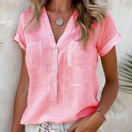 Damen Kurzarm Bluse mit Knopfleiste und Brusttaschen WW