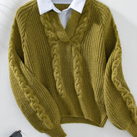 Damen Strickpullover mit stylischem Kragen WW