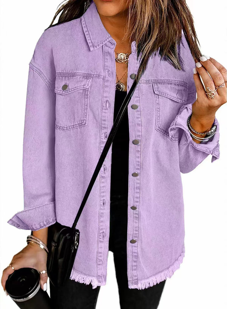 Damen Oversized Jeanshemd mit Fransen WW