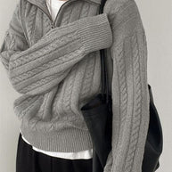 WW Vintage Rollkragen Reißverschluss Twist Strickpullover
