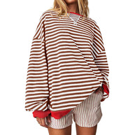 Damen Bequeme Streifenpulli mit Raglanärmeln und elastischen Bündchen WW
