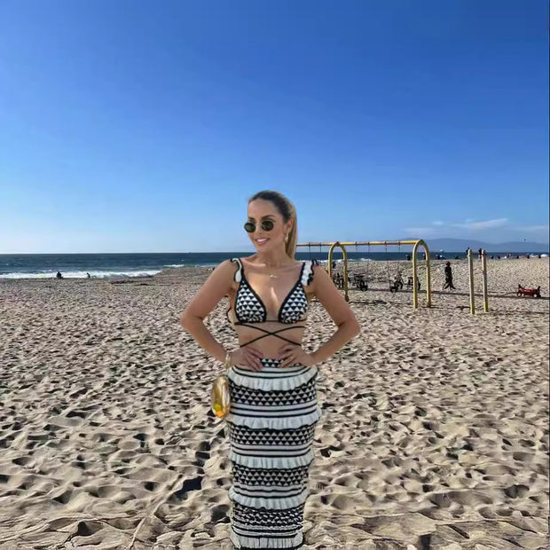 Damen Bikiniset mit raffinierten Fransen und geometrischen Mustern WW
