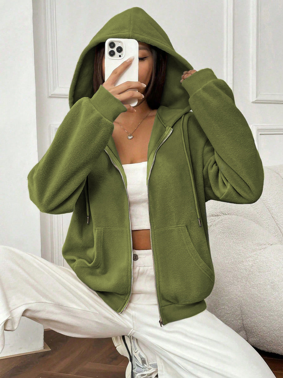 Damen Fleecejacke mit Kapuze und Reißverschluss WW