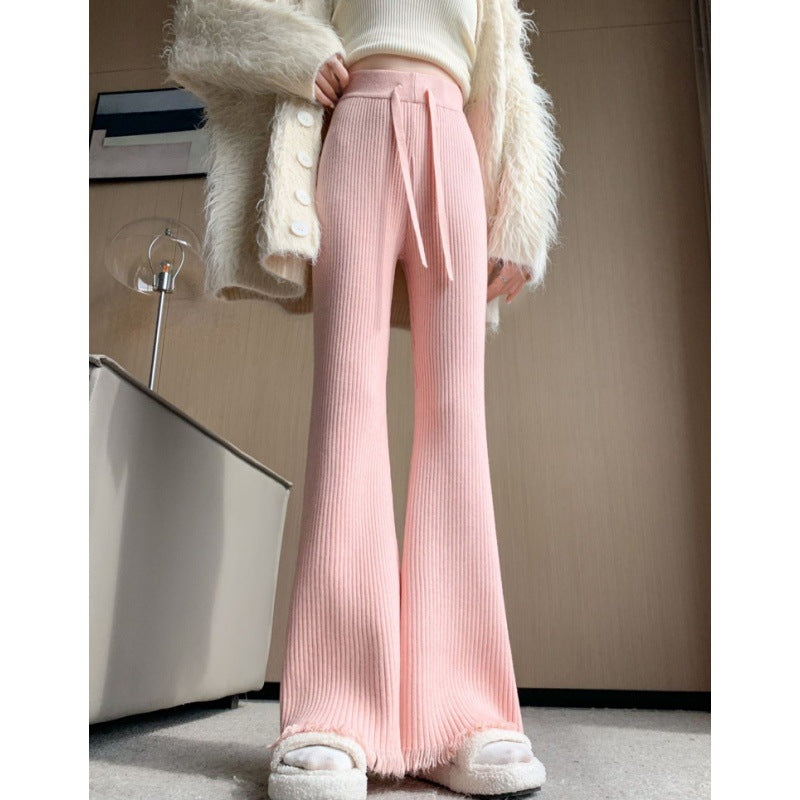 Damen Bequeme Ripp-Strickhose mit weitem Bein WW