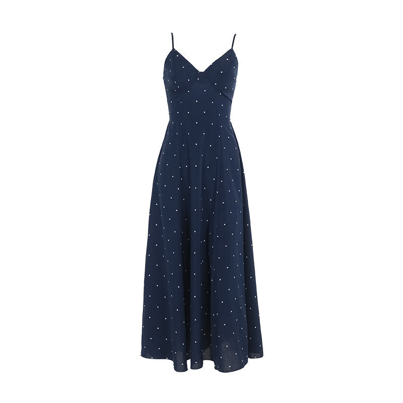 Damen Midikleid mit zarten Spaghetti-Trägern und punktuellem Design W&W Mode