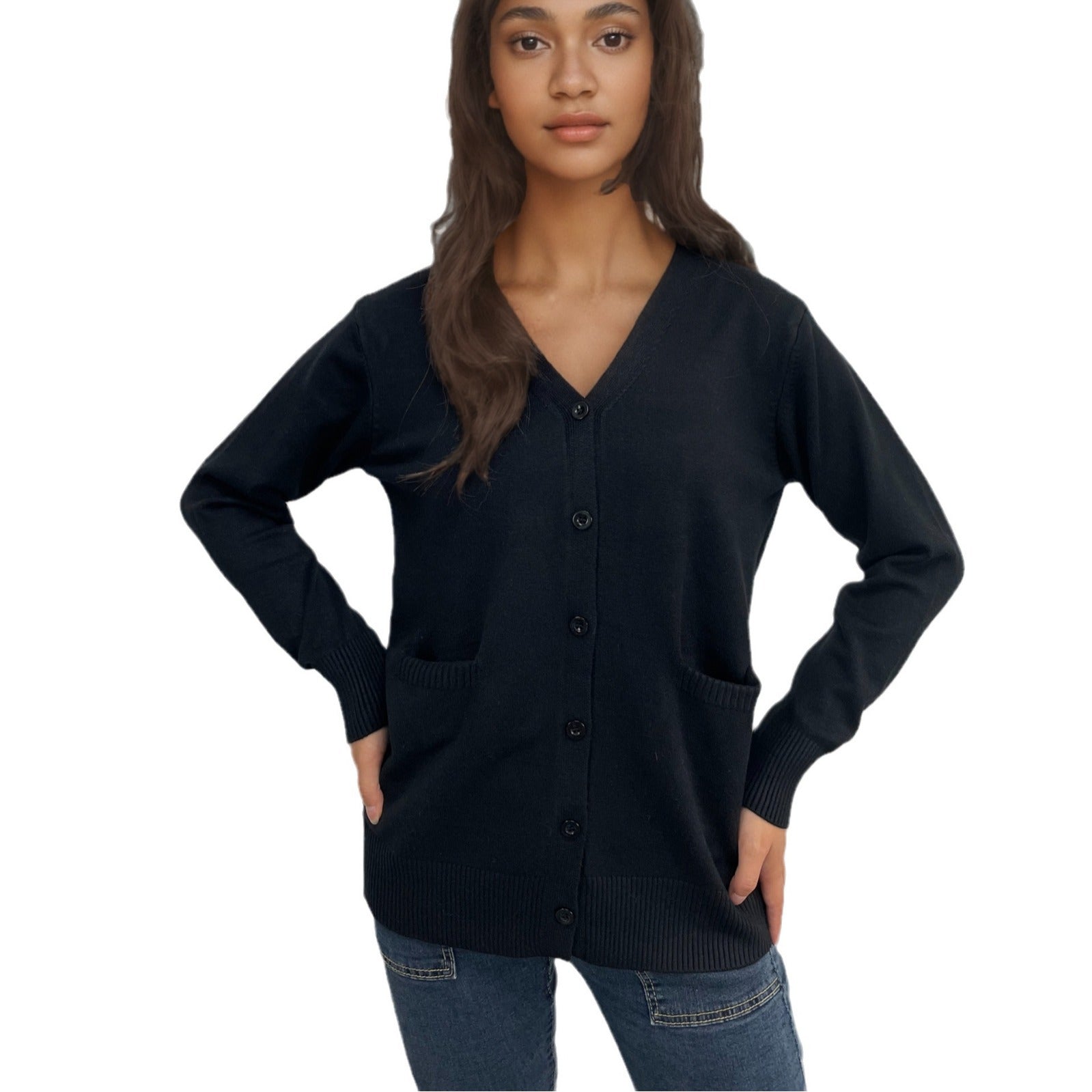 Damen Strickcardigan mit Knopfdetails und tiefen Taschen WW