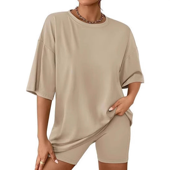 Damen Relaxed Fit Oversized T-Shirt und Biker-Shorts-Set WW