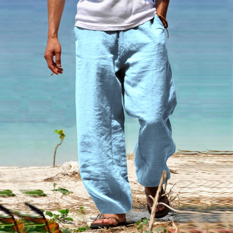 Herren lässige Leinenhose mit weitem Schnitt und elastischem Bund W&W Mode