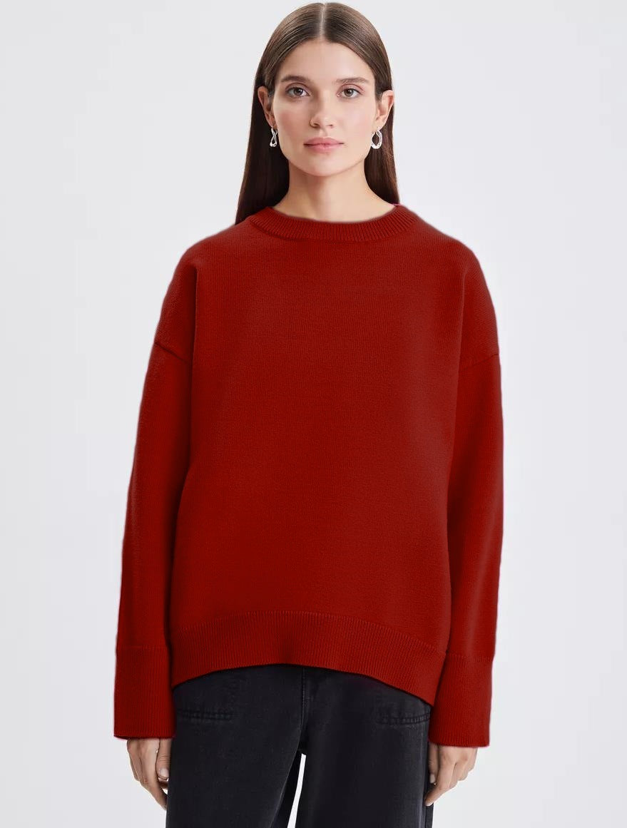 Damen Bequemer und eleganter Strickpullover mit überschnittenen Schultern und Rippenbündchen WW