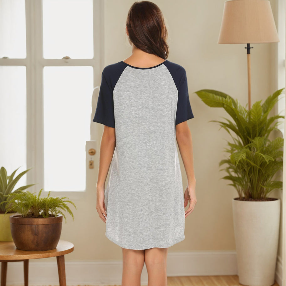 Damen lässiges T-Shirt Kleid mit kontrastierenden Ärmeln und bequemem Schnitt WW