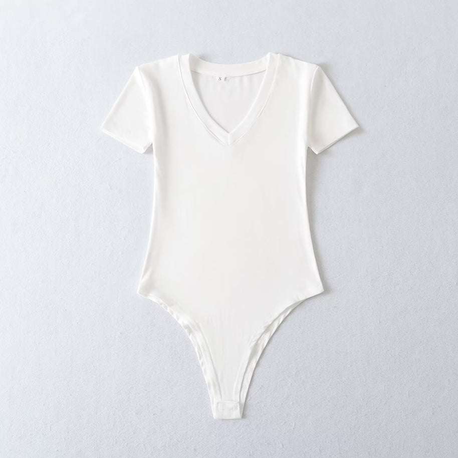 Damen Body mit tiefem V-Ausschnitt und kurzärmligem Design WW