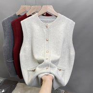Damen Strickweste mit Knopfdetails und seitlichen Taschen WW