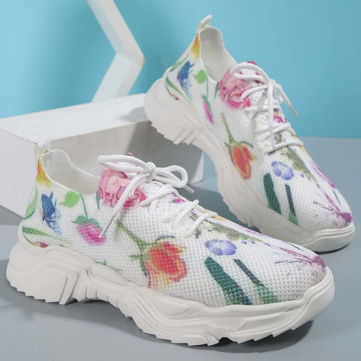 W&W Mode | Breite Sneaker Mit Blumenmuster Für Damen