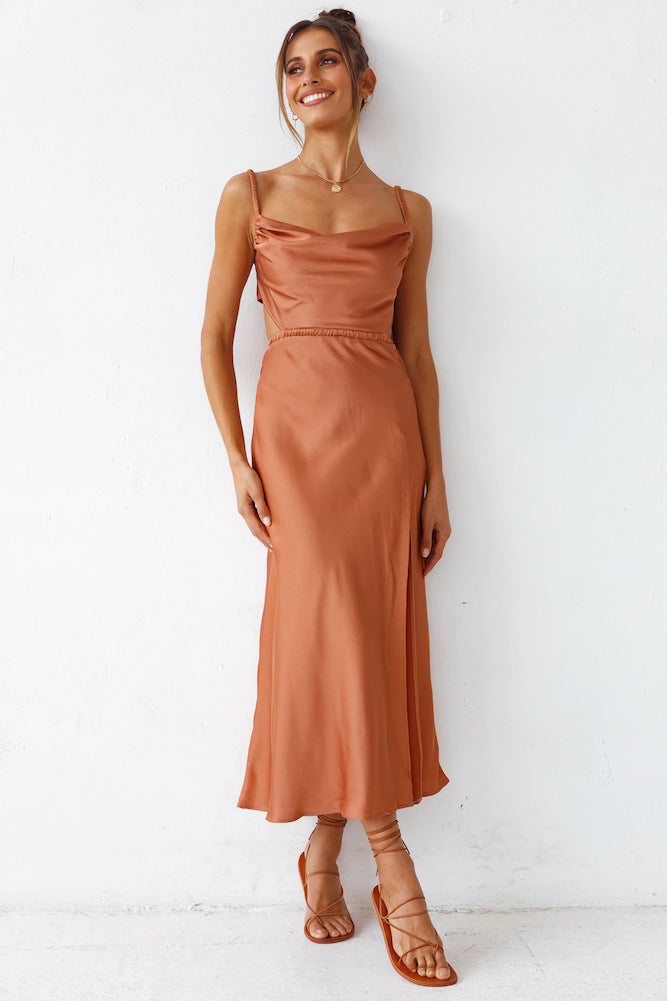 Damen Satin-Midikleid mit raffinierten Rüschendetails und elegantem Tragekomfort WW