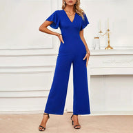 Damen eleganter Jumpsuit mit weitem Bein und Rüschendetails W&W