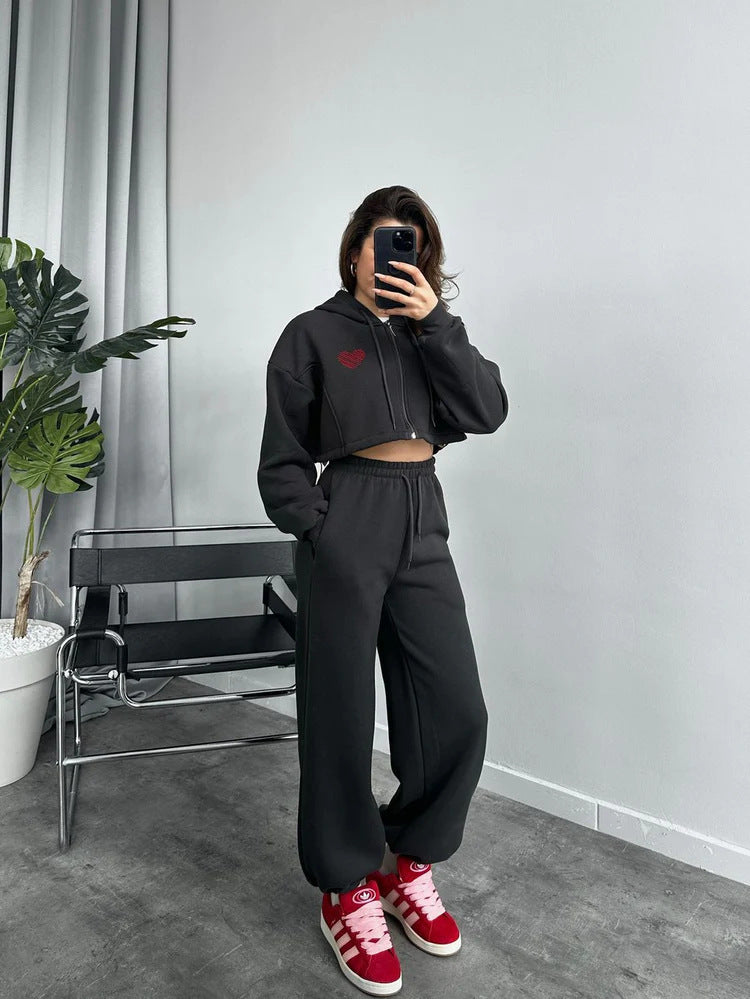Damen Sportliches Crop-Top und weite Hose Set WW