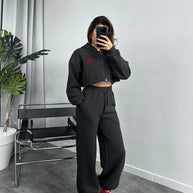 Damen Sportliches Crop-Top und weite Hose Set WW