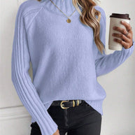 Damen Pullover mit modernem Stehkragen und strukturiertem Rippdesign WW