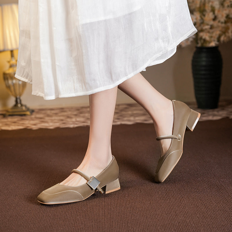 Dame Quadrat-Zehentrenner Mary Jane Pumps mit Blockabsatz WW