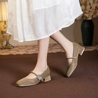 Dame Quadrat-Zehentrenner Mary Jane Pumps mit Blockabsatz WW