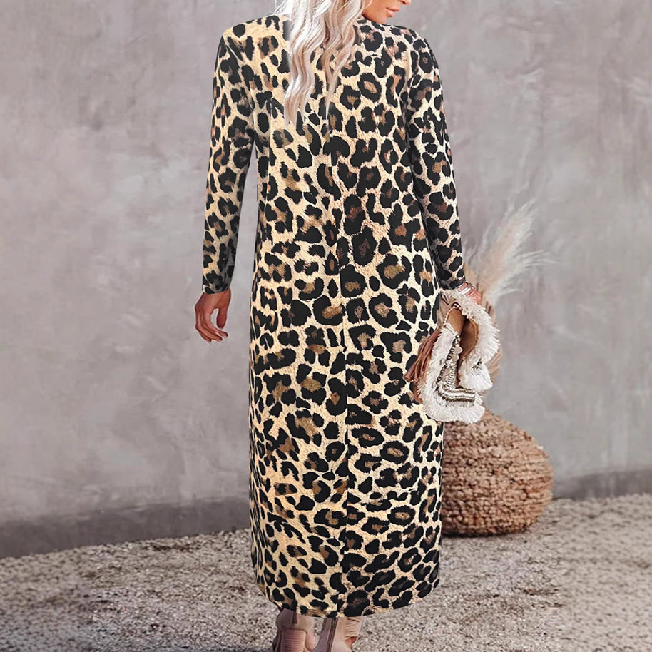 Damen Maxikleid mit exklusivem Leomuster und schickem Überschlag WW
