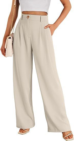 Damen weite High-Waist Stoffhose mit seitlichen Eingrifftaschen WW