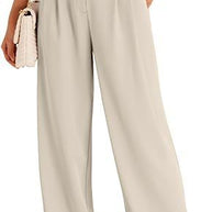 Damen weite High-Waist Stoffhose mit seitlichen Eingrifftaschen WW