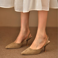 Damen Slingback-Pumps aus weichem Wildleder mit elegantem Spitzendesign und rutschfester Sohle WW