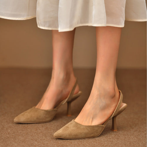 Damen Slingback-Pumps aus weichem Wildleder mit elegantem Spitzendesign und rutschfester Sohle WW