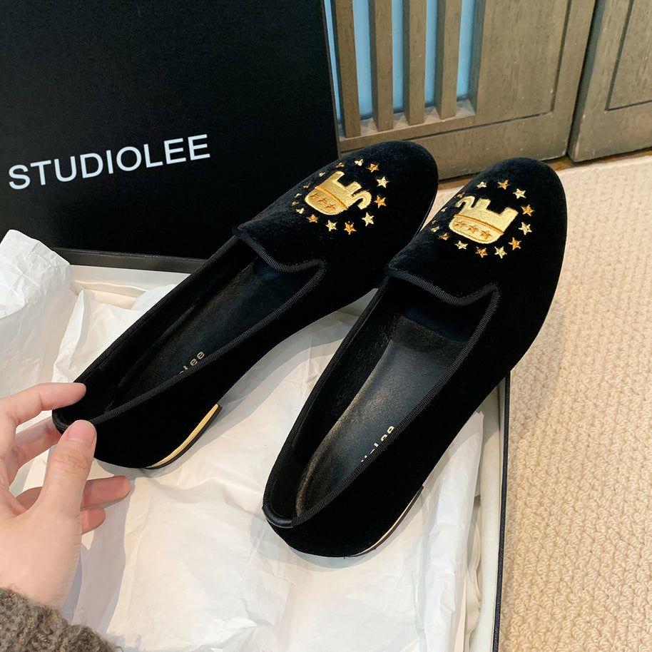 Damen bestickte Samt Slipper WW
