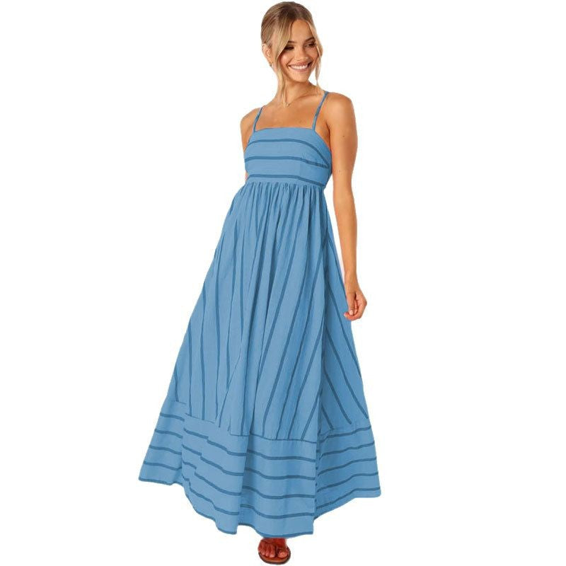 Damen Maxikleid aus gestreiftem Baumwollstoff W&W Mode