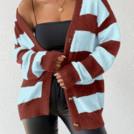 Damen Strickjacke mit trendigem Blockstreifenmuster und weichem Material WW
