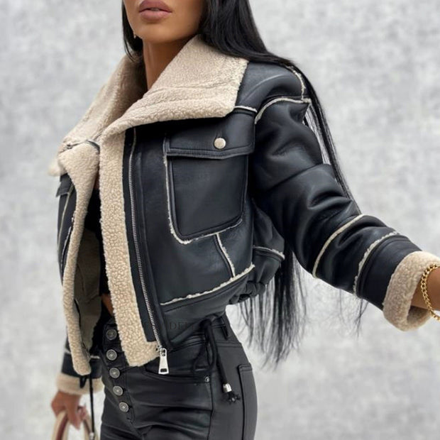Damen angesagte und kuschelige Lammfelljacke mit abnehmbarem Kragen WW