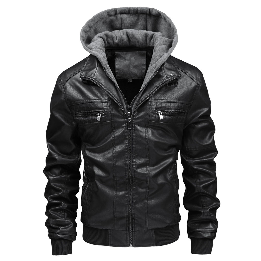 Herren Lederjacke mit abnehmbarem Kapuzen-Innenfutter WW