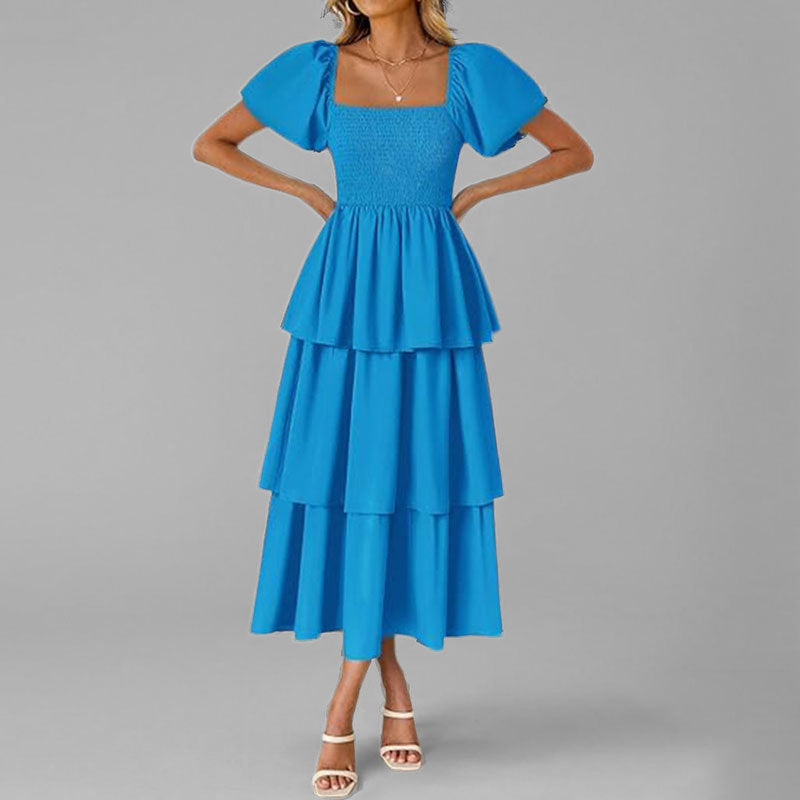 Damen Maxikleid mit bezauberndem Stufen-Look und Puffärmeln WW