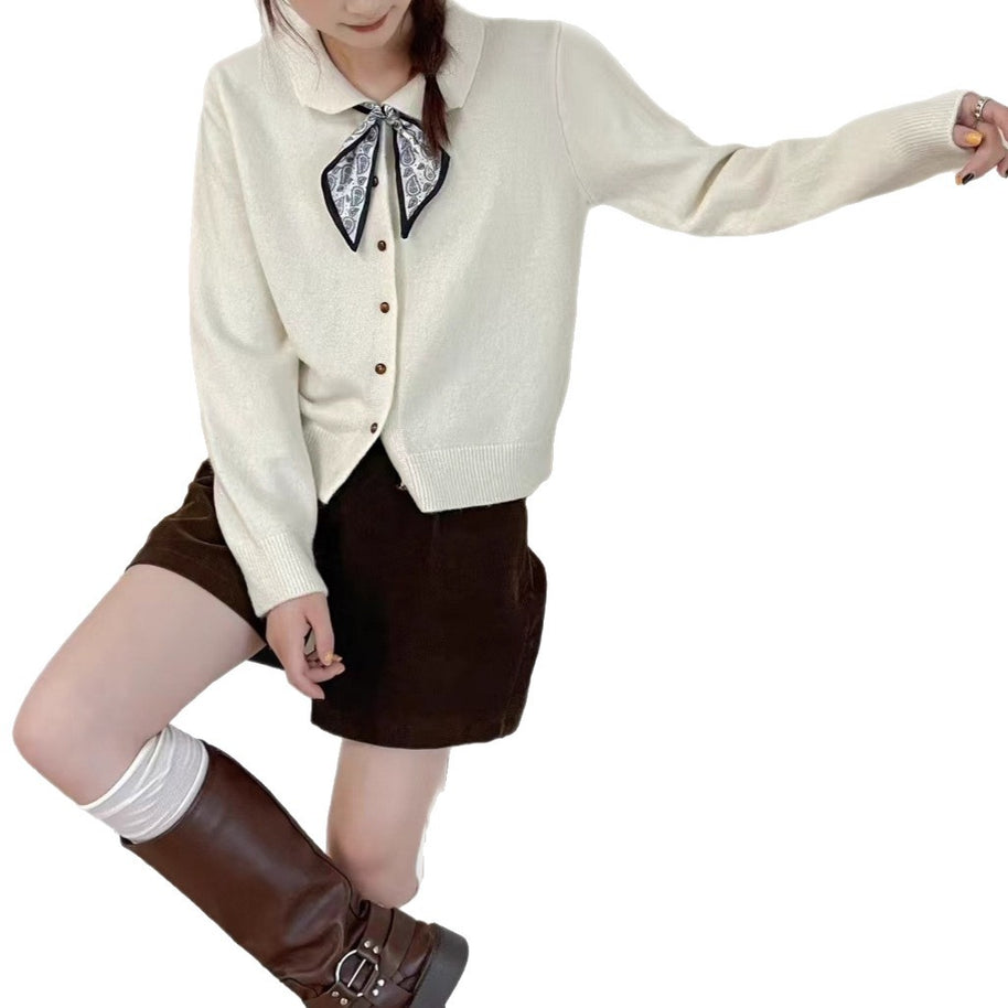 Damen Strickjacke mit dekorativem Kragen und Knöpfen WW