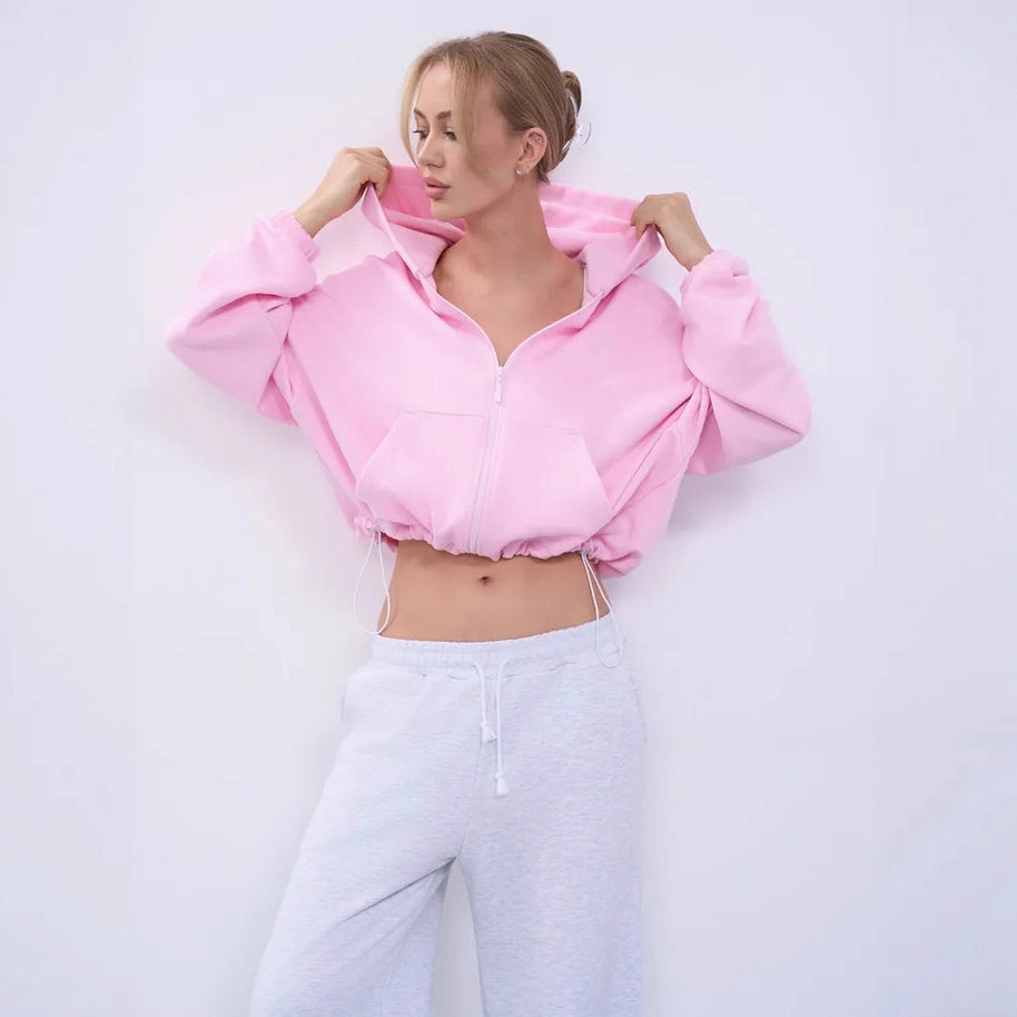 Damen Sportlicher Cropped Fleece-Hoodie WW