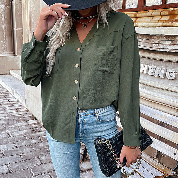 Damen Bluse mit lässigem Schnitt und dekorativen Knopfdetails WW