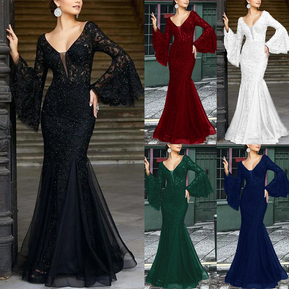 WW | Spitzenbesticktes schwarzes Meerjungfrau Kleid Slim für den Abend