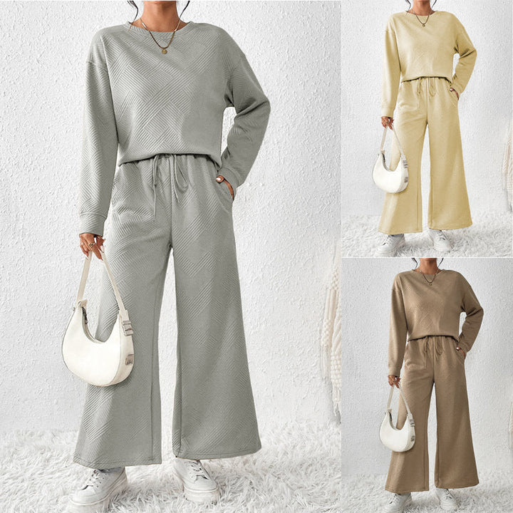 Damen gemütliches Lounge-Set mit strukturiertem Muster W&W Mode