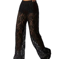 Damen elegante Spitzenhose mit weitem Schnitt und elastischem Bund WW