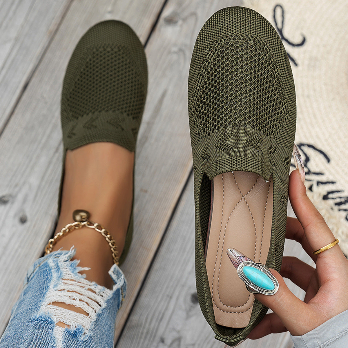 Damen Atmungsaktive Slip-On Espadrilles mit flexiblem Fußbett WW