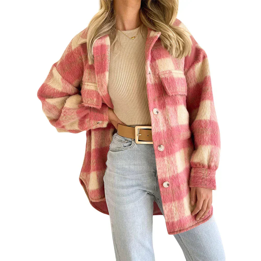 W&W Mode | Street Hipster Stylischer Kariert Wollmantel für Damen | Trendy und Warm
