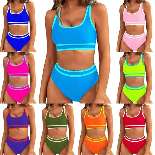 Damen Sportliches Bikini-Set mit breiten Trägern und hohem Schnitt WW