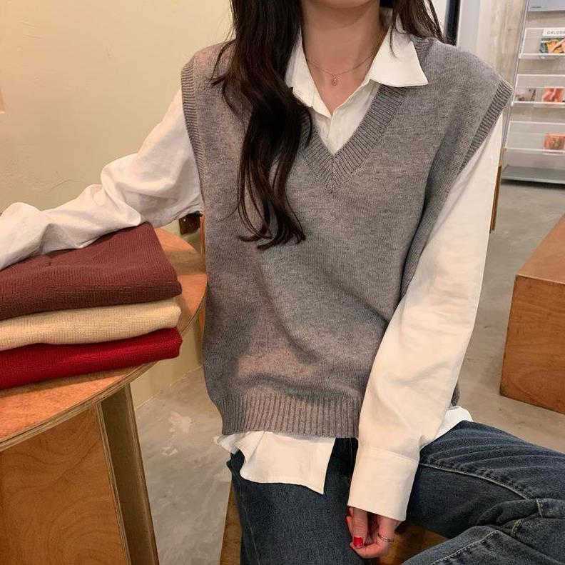 Damen Ärmellose Strickweste mit V-Ausschnitt und Rippdetails WW