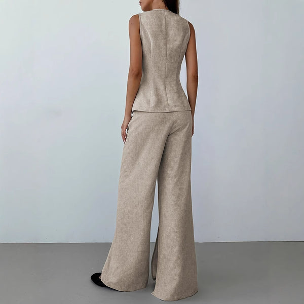 Damen elegantes Anzug-Set mit tailliertem Blazer und weit geschnittene Hose W&W